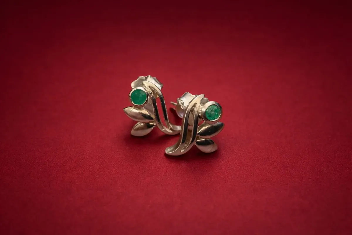 Aretes Topitos Plata 950 Con Esmeralda Natural Auténtica
