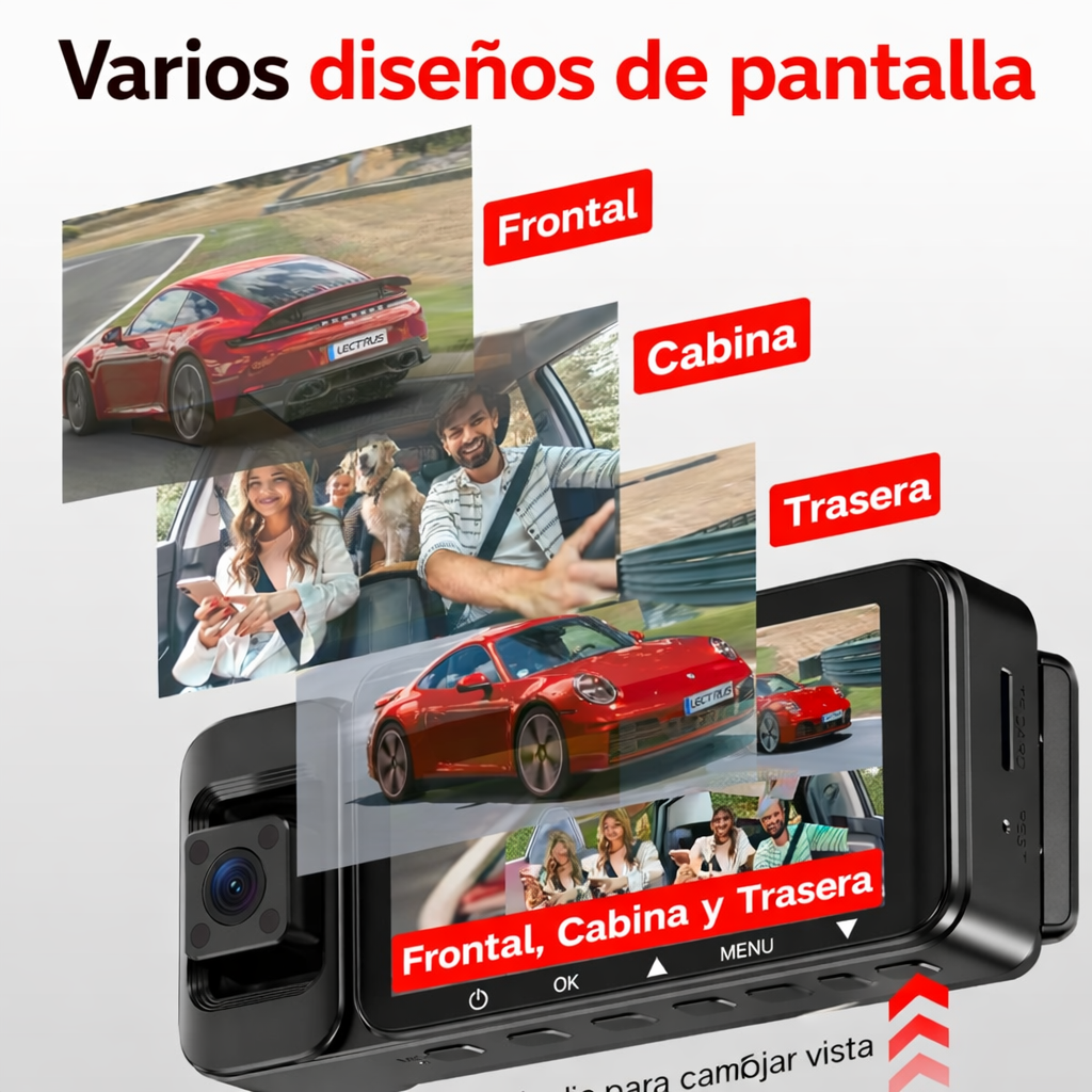 Camara para Carro 4k DashCam con Wifi + 3 Canales de Grabación + GPS